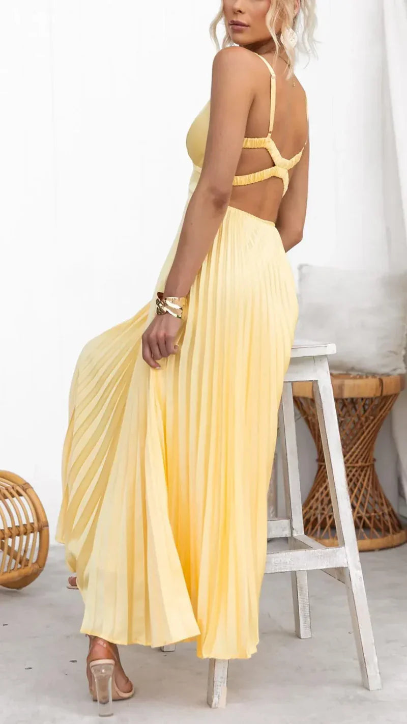 Damen Maxi Kleid mit V-Ausschnitt und offenem Rücken-Maxi Dress-Alpenkind