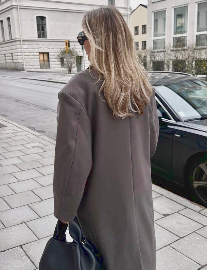 Damen Maxi Mantel mit Reverskragen und doppelreihiger Knopfleiste