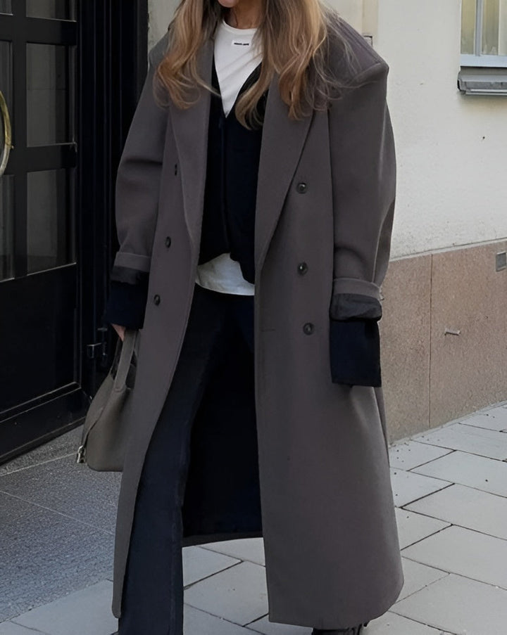 Damen Maxi Mantel mit Reverskragen und doppelreihiger Knopfleiste