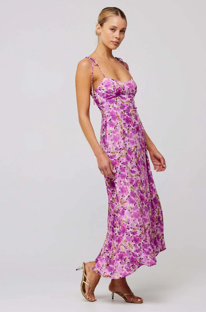 Damen Maxikleid mit Blumenmuster und Aussparungen mit Stufenrock und Spaghettiträgern
