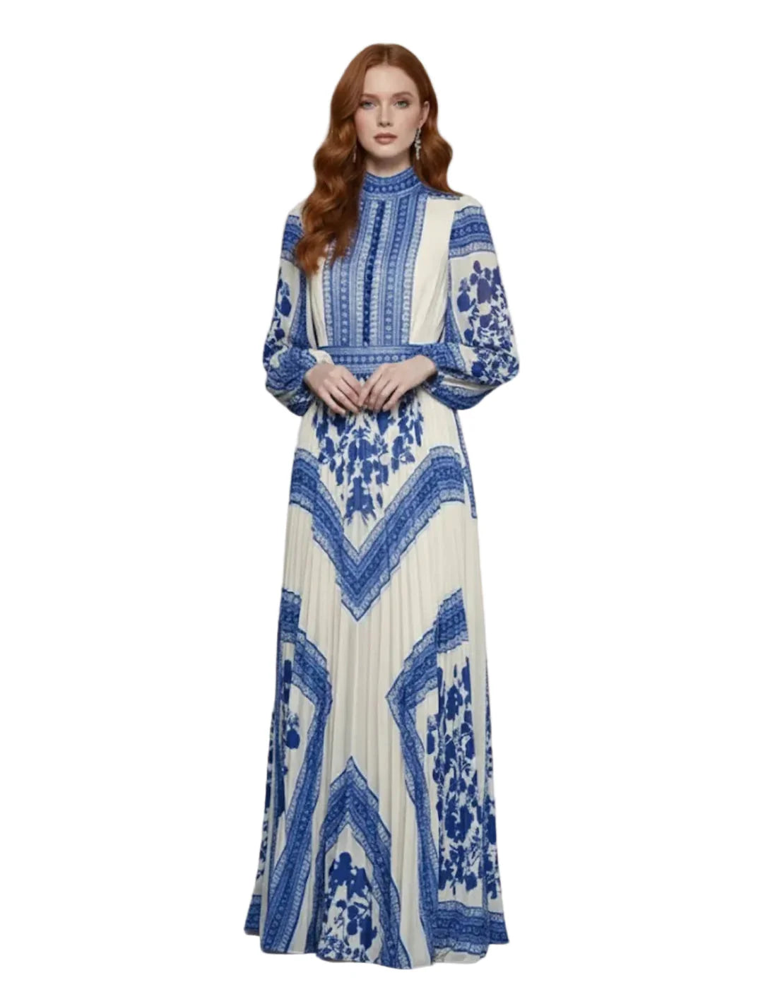 Damen Maxikleid mit Druckmuster und Plisseerock-Maxi Dress-Alpenkind