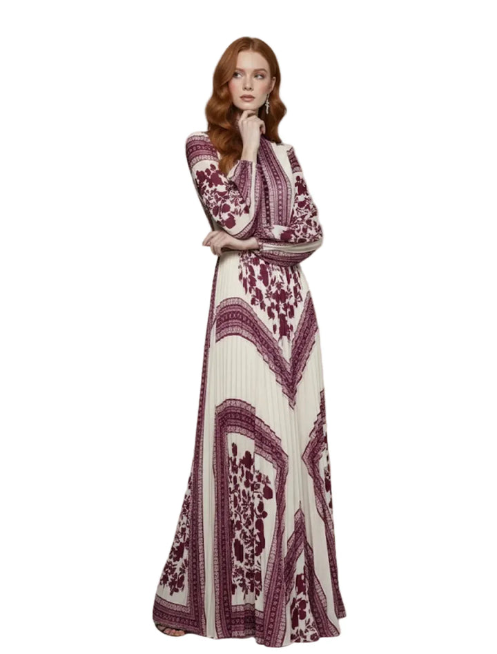 Damen Maxikleid mit Druckmuster und Plisseerock-Maxi Dress-Alpenkind