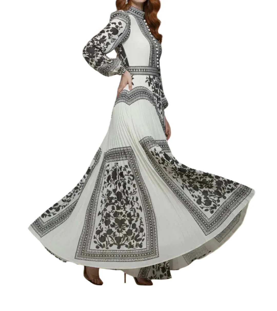 Damen Maxikleid mit Druckmuster und Plisseerock-Maxi Dress-Alpenkind