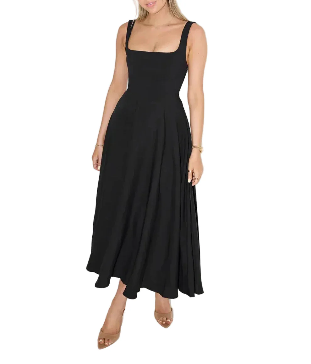 Damen Maxikleid mit eckigem Ausschnitt und breiten Trägern-Maxi Dress-Alpenkind