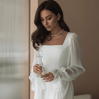 Damen Maxikleid mit eckigem Ausschnitt und langen Ärmeln-Maxi Dress-Alpenkind