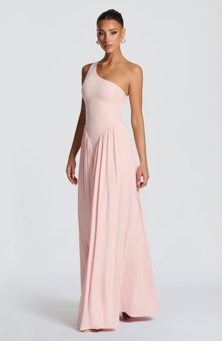 Damen Maxikleid mit Einschulter Ausschnitt und Gerafften Paneelen an der Hüfte