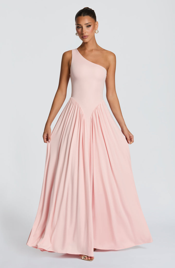 Damen Maxikleid mit Einschulter Ausschnitt und Gerafften Paneelen an der Hüfte