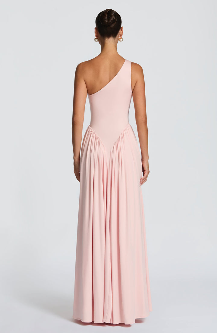 Damen Maxikleid mit Einschulter Ausschnitt und Gerafften Paneelen an der Hüfte