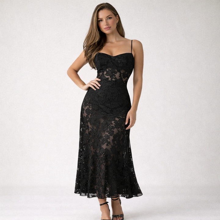 Damen Maxikleid mit Herz-Ausschnitt und Trägern-Maxi Dress-Alpenkind