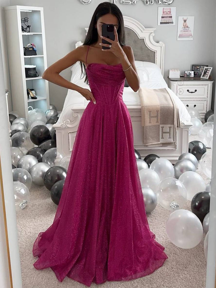 Damen Maxikleid mit Herzausschnitt Spaghettiträgern und glitzerndem Tüllrock