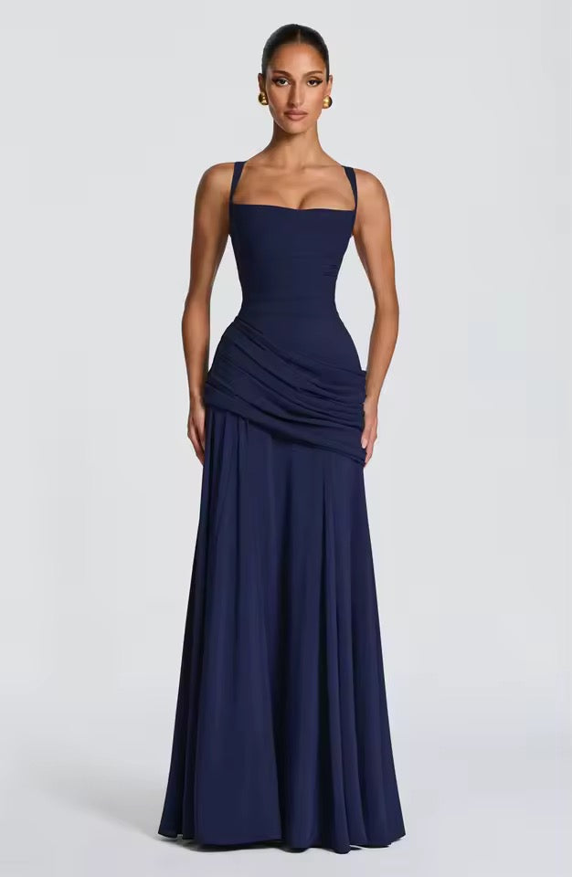 Damen Maxikleid mit Herzausschnitt und asymmetrischer Raffung