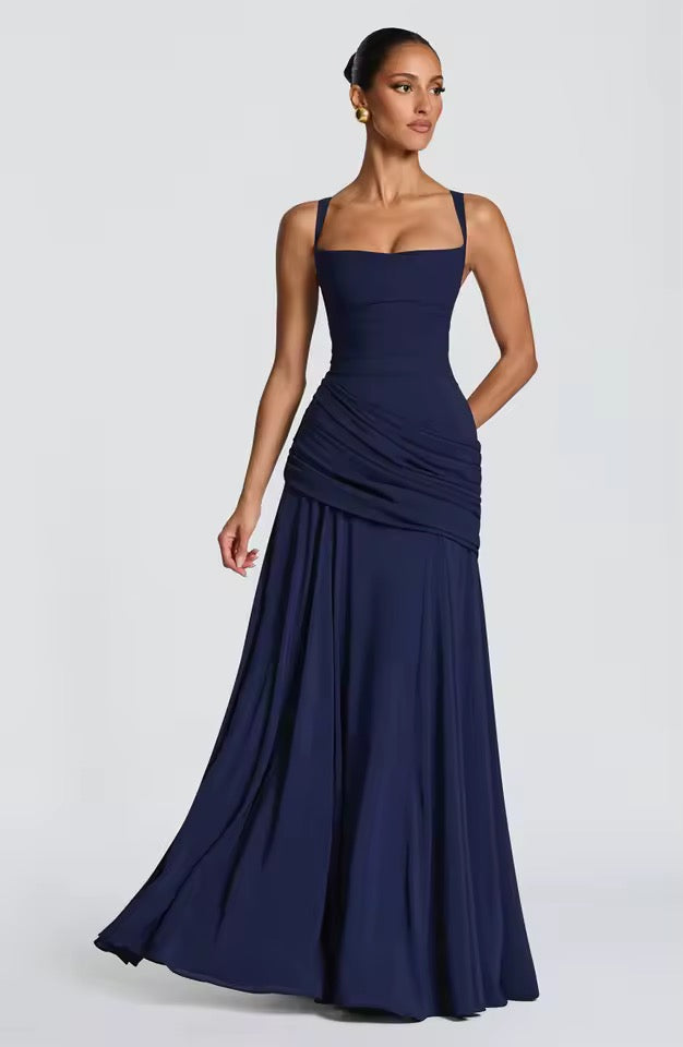Damen Maxikleid mit Herzausschnitt und asymmetrischer Raffung