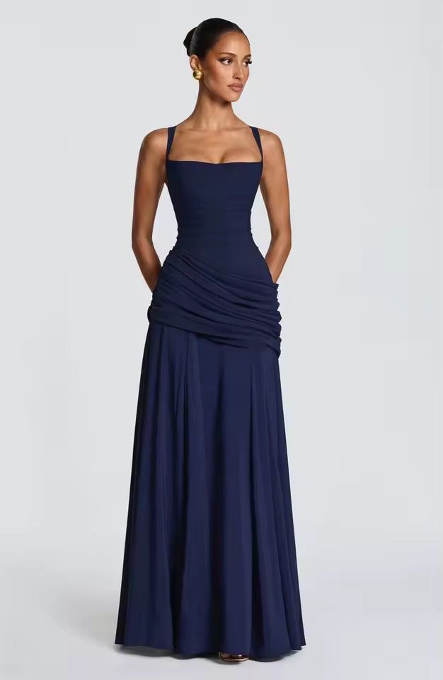 Damen Maxikleid mit Herzausschnitt und asymmetrischer Raffung