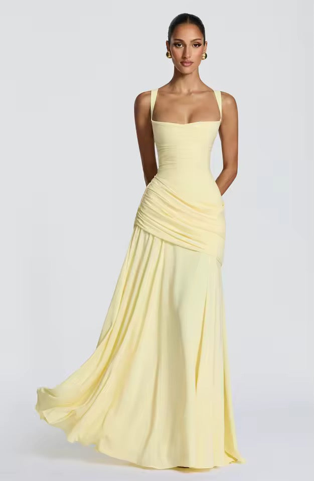 Damen Maxikleid mit Herzausschnitt und asymmetrischer Raffung