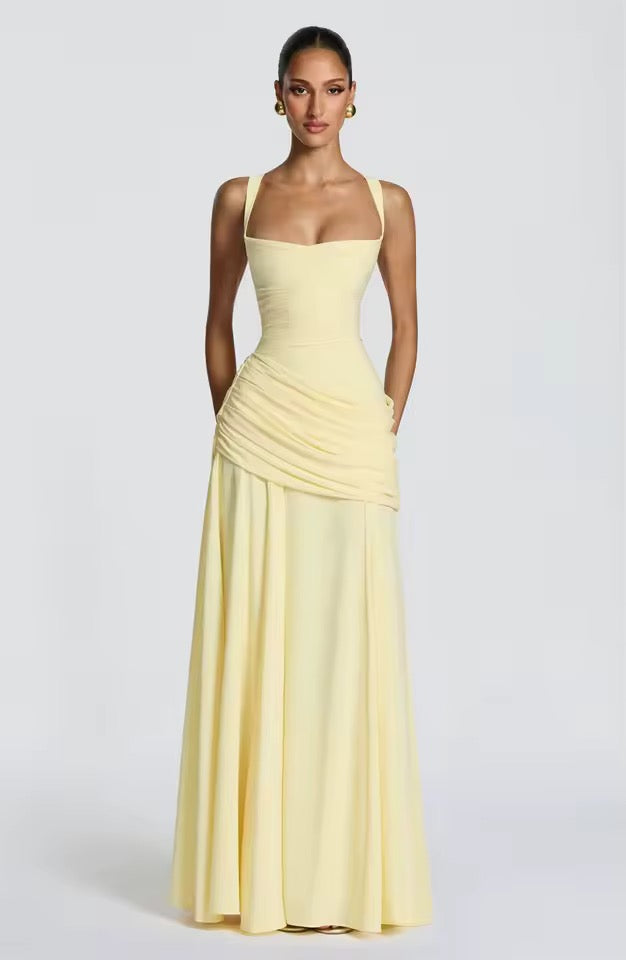 Damen Maxikleid mit Herzausschnitt und asymmetrischer Raffung