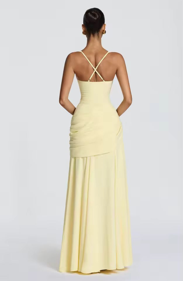 Damen Maxikleid mit Herzausschnitt und asymmetrischer Raffung