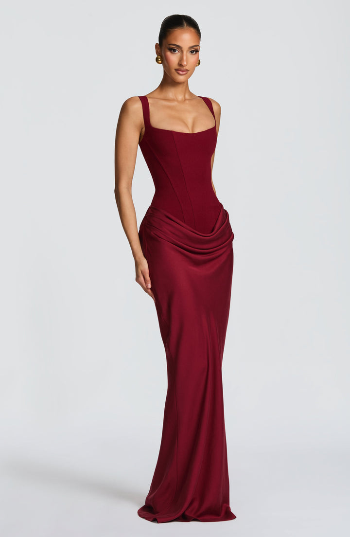 Damen Maxikleid mit Korsettoberteil und Breiten Schulterträgern