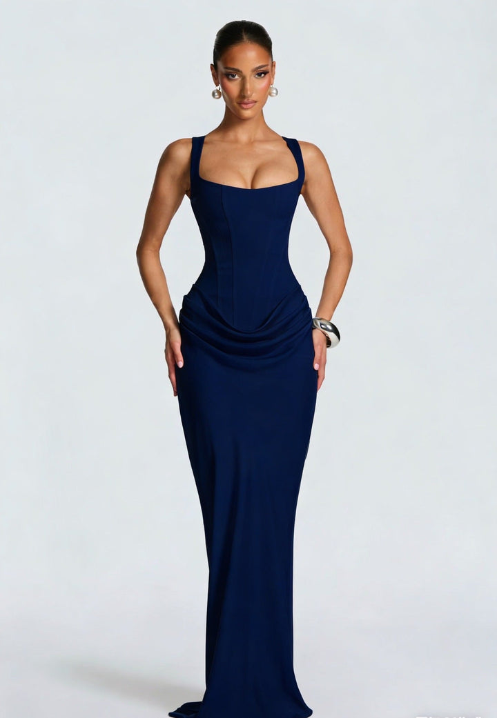 Damen Maxikleid mit Korsettoberteil und Breiten Schulterträgern