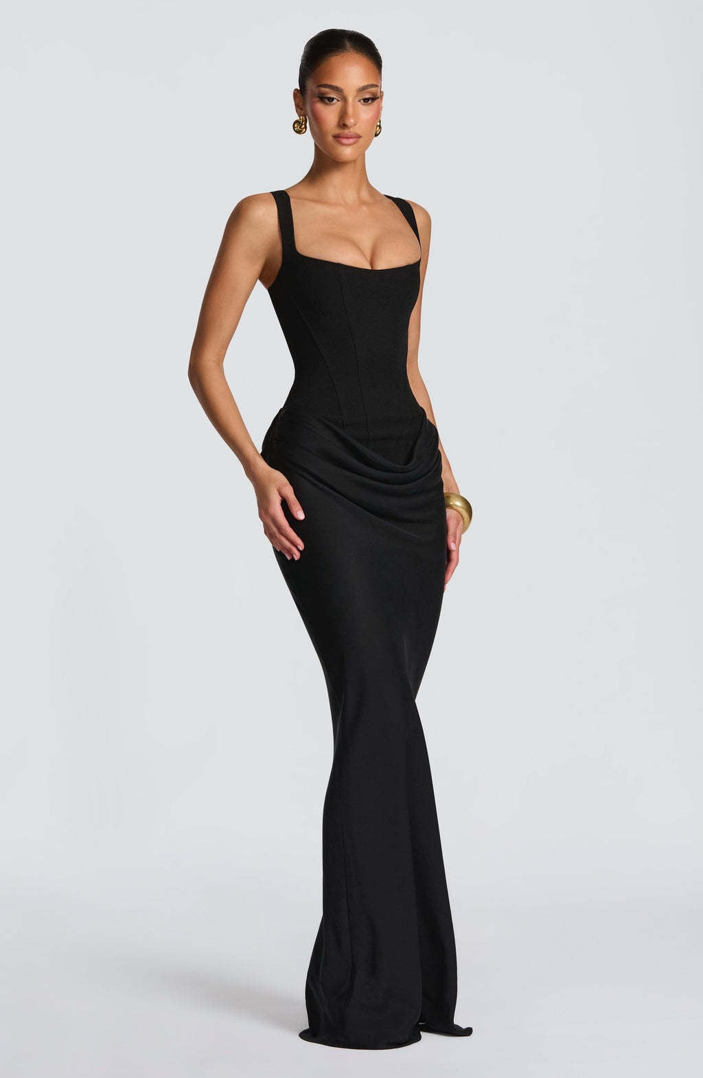 Damen Maxikleid mit Korsettoberteil und Breiten Schulterträgern