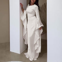 Damen Maxikleid mit Langen Ärmeln, Glockenbündchen und Drapierten Rockbahnen-Maxi Dress-Alpenkind