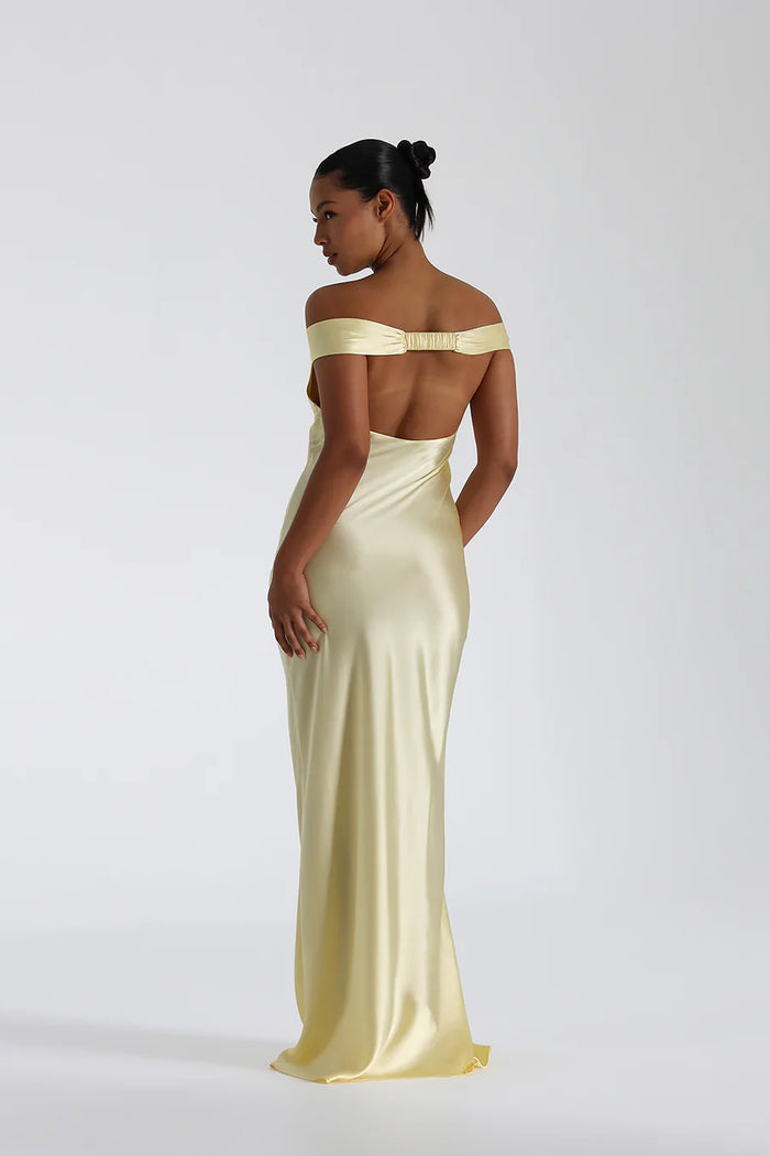 Damen Maxikleid mit Off-Shoulder-Ausschnitt V-Dekolleté und Bodenlanger Länge