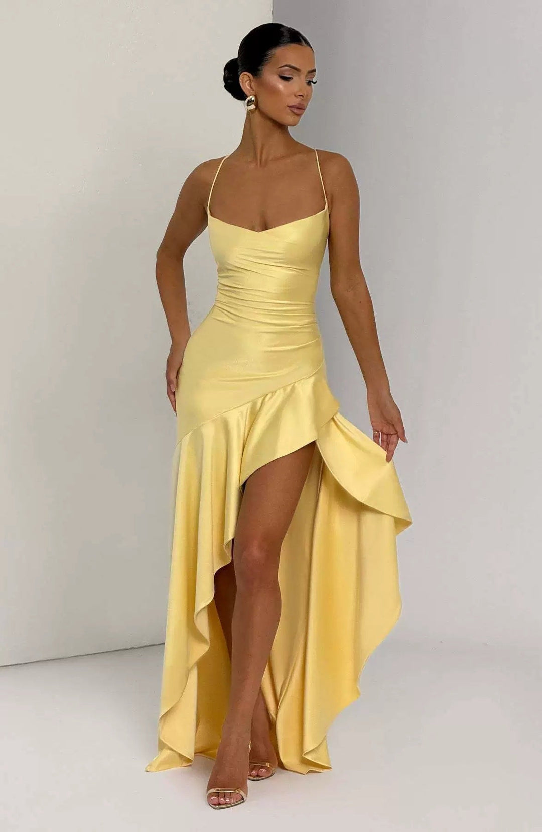 Damen Maxikleid mit Spaghettiträgern und Asymmetrischem Saum