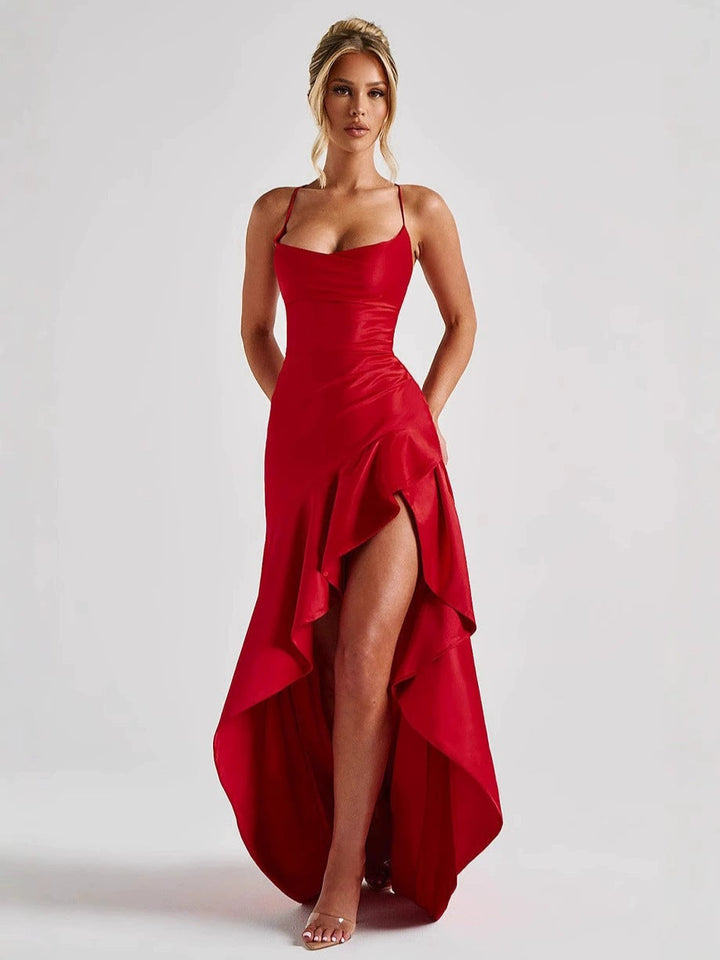 Damen Maxikleid mit Spaghettiträgern und Asymmetrischem Saum