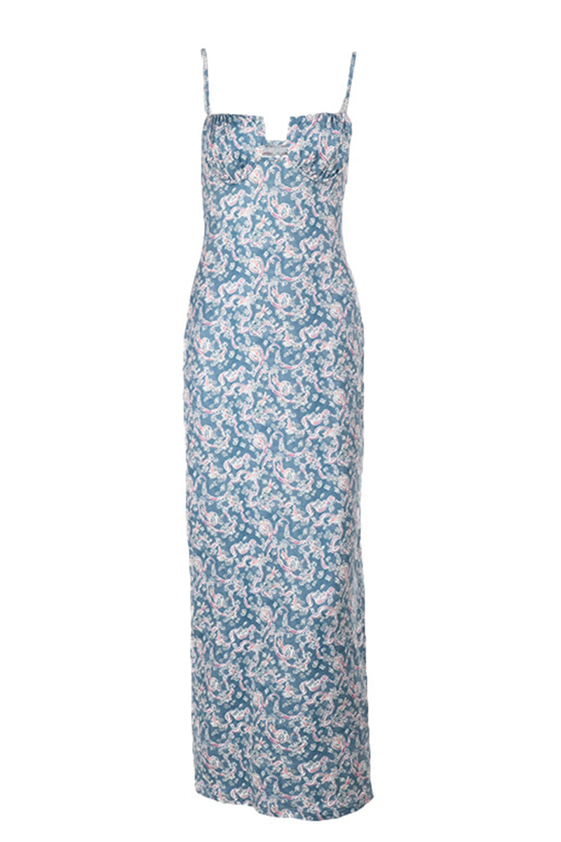 Damen Maxikleid mit Spaghettiträgern und Paisleymuster