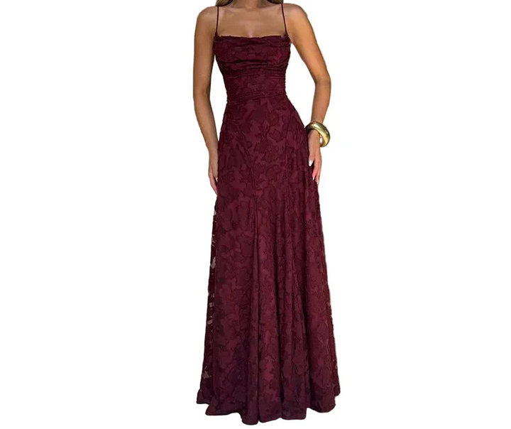 Damen Maxikleid mit Spaghettiträgern und floraler Struktur-Maxi Dress-Alpenkind