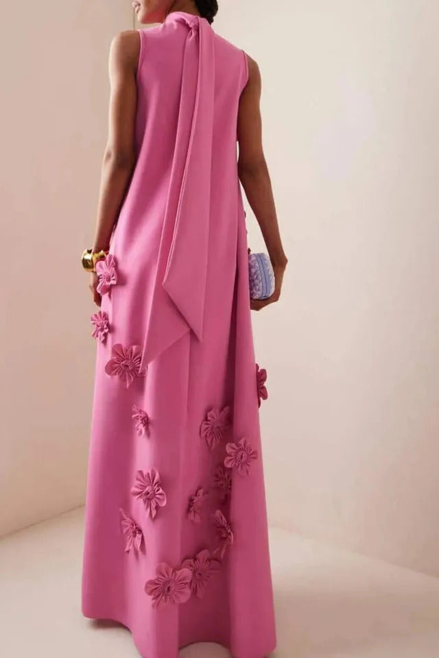 Damen Maxikleid mit Stehkragen und Blumenapplikationen-Maxi Dress-Alpenkind