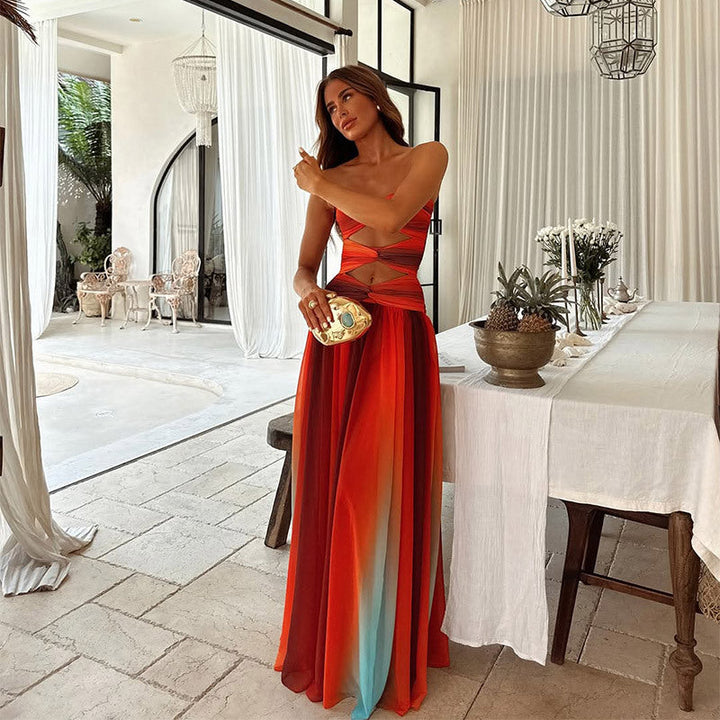 Damen Maxikleid mit trägerlosem Oberteil und Farbverlauf-Maxi Dress-Alpenkind