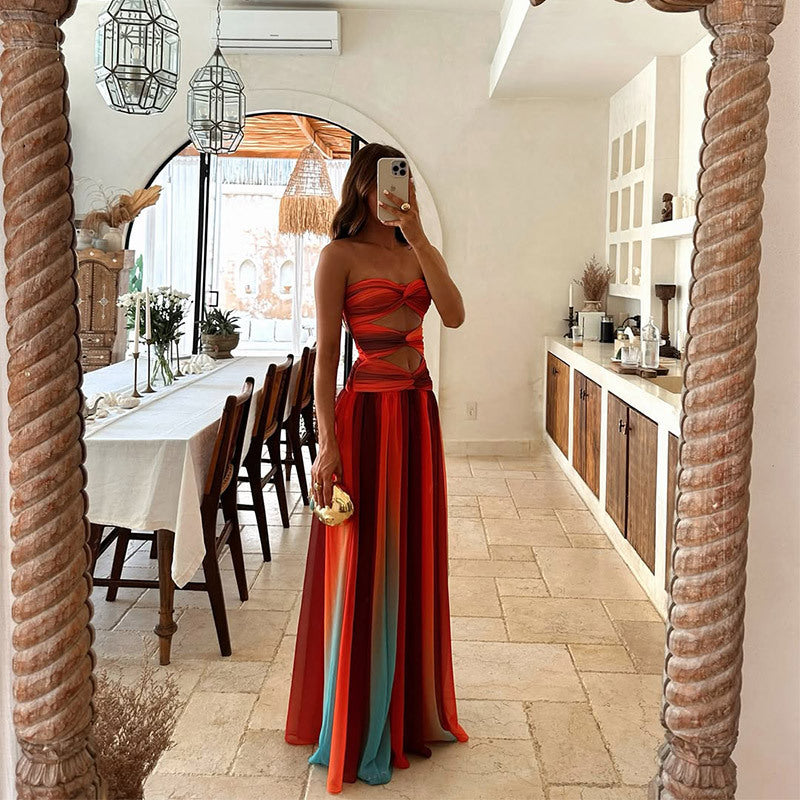 Damen Maxikleid mit trägerlosem Oberteil und Farbverlauf-Maxi Dress-Alpenkind