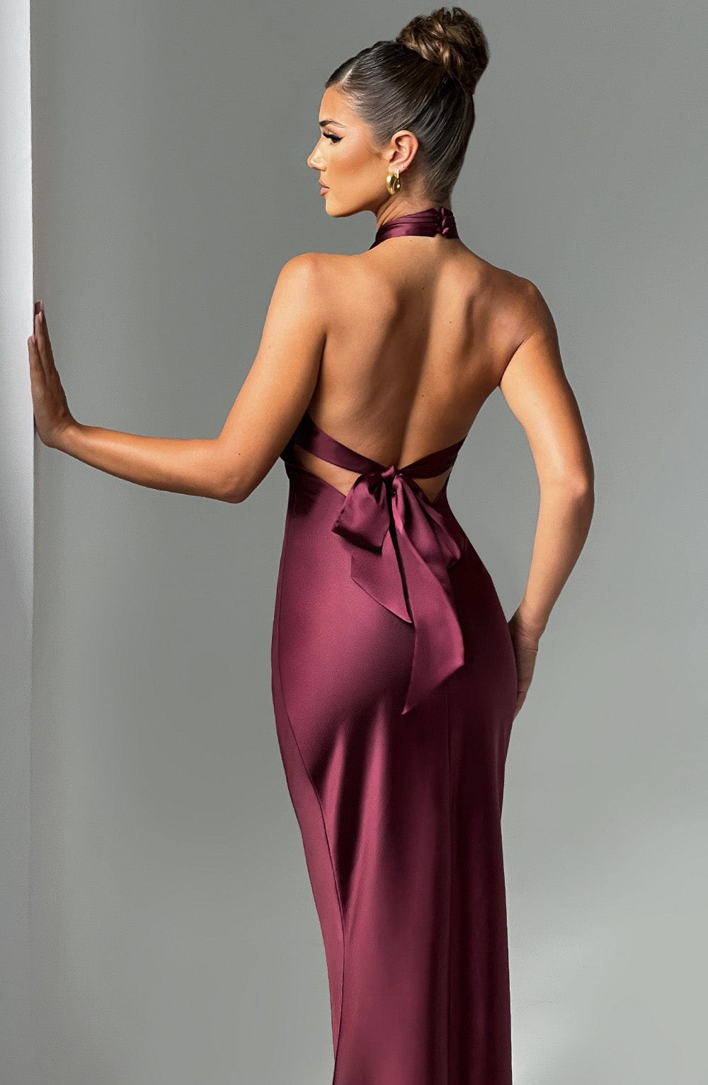 Damen Maxikleid mit Ueberkreuztem Halsneck Ausschnitt und Naht unter der Brust
