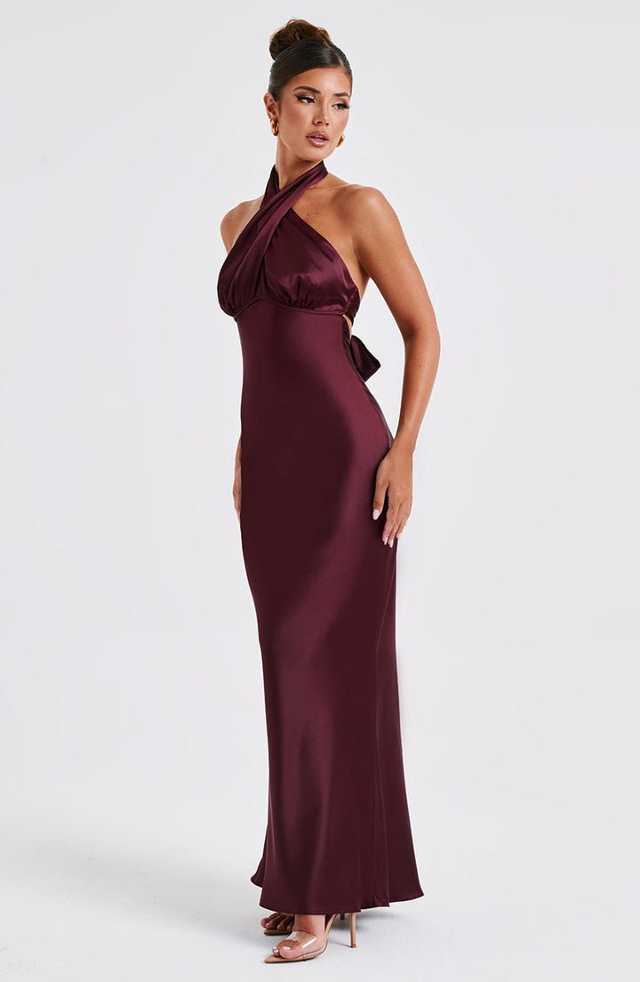 Damen Maxikleid mit Ueberkreuztem Halsneck Ausschnitt und Naht unter der Brust