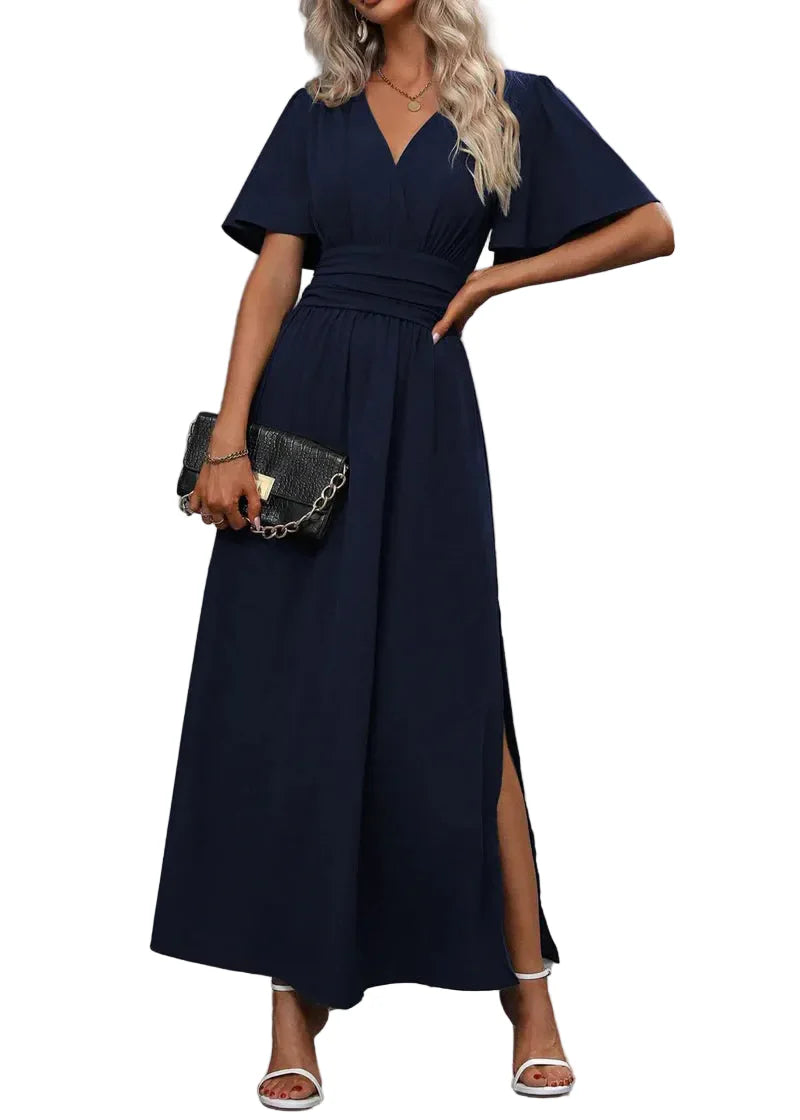 Damen Maxikleid mit V-Ausschnitt und Flügelärmeln-Maxi Dress-Alpenkind