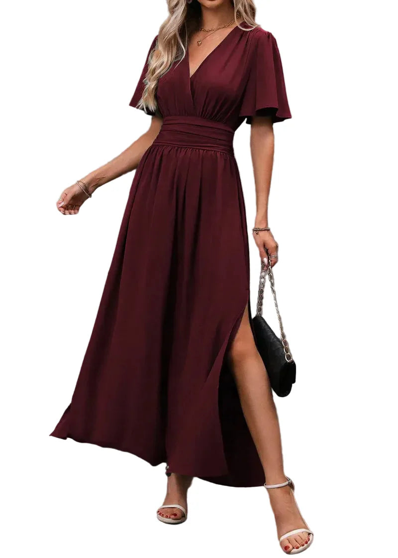 Damen Maxikleid mit V-Ausschnitt und Flügelärmeln-Maxi Dress-Alpenkind