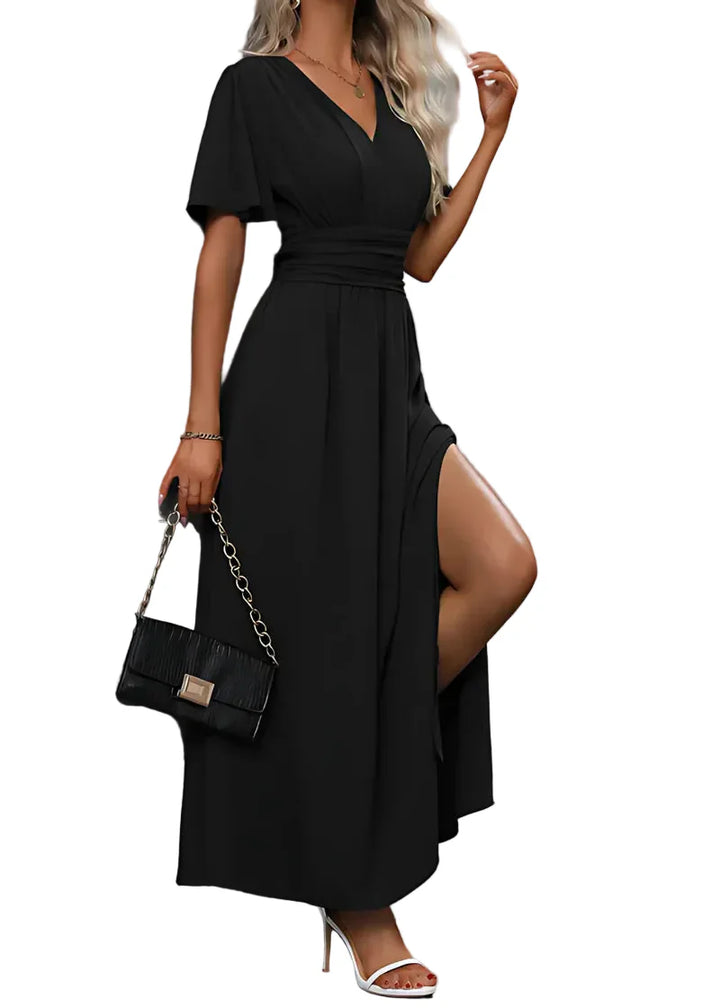Damen Maxikleid mit V-Ausschnitt und Flügelärmeln-Maxi Dress-Alpenkind