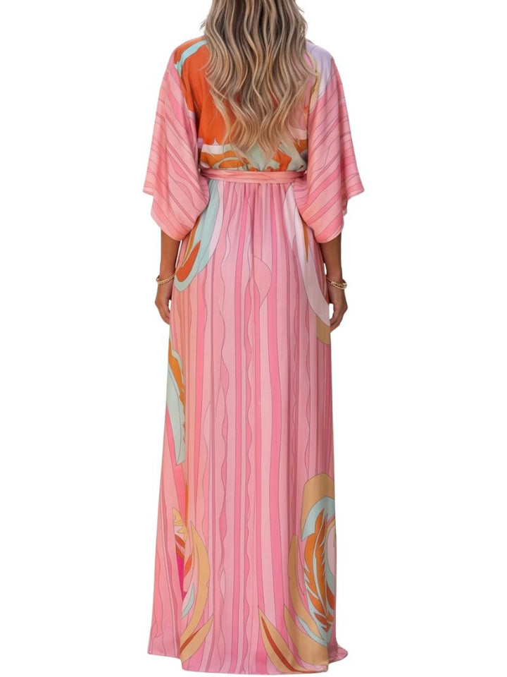 Damen Maxikleid mit V-Ausschnitt und Taillenzug-Maxi Dress-Alpenkind