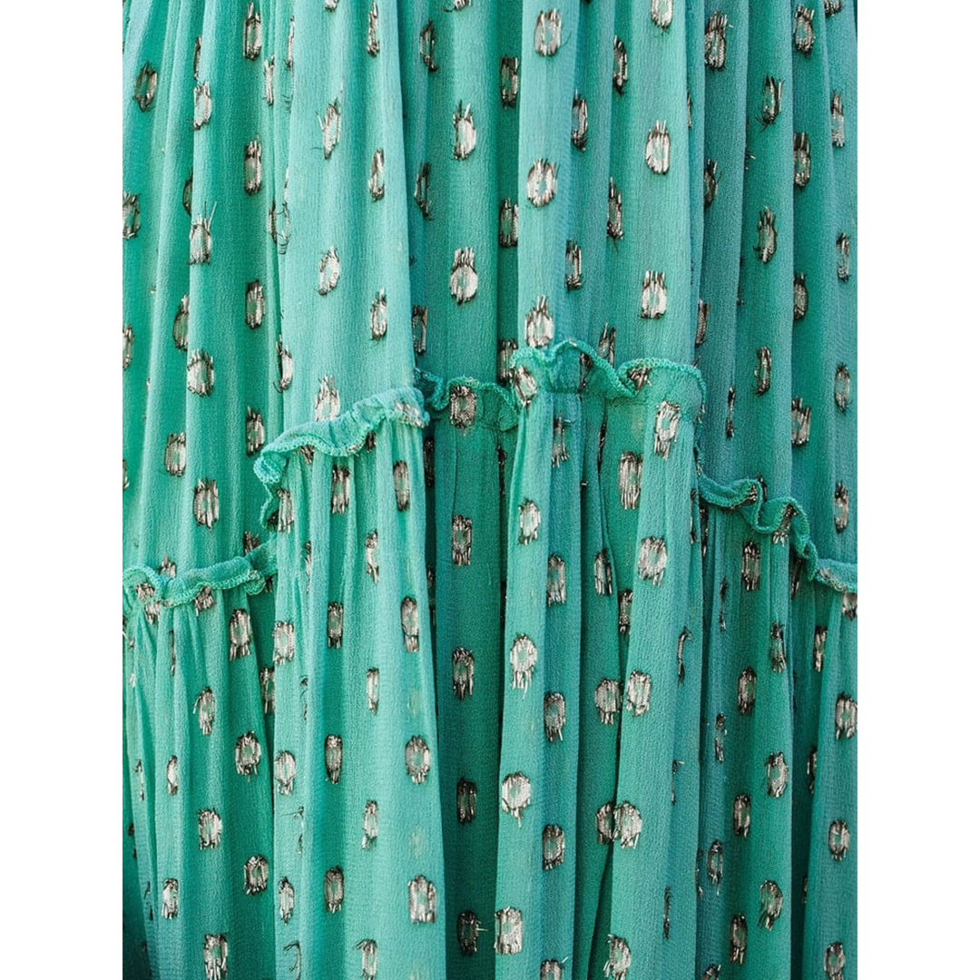 Damen Maxikleid mit V-Hals Spaghettiträgern und Gestuftem Rock
