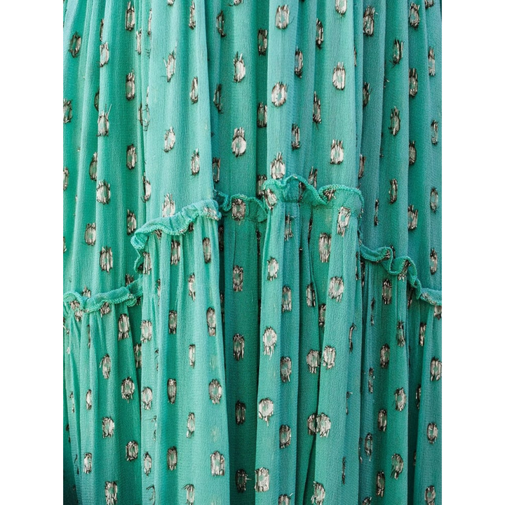 Damen Maxikleid mit V-Hals Spaghettiträgern und Gestuftem Rock