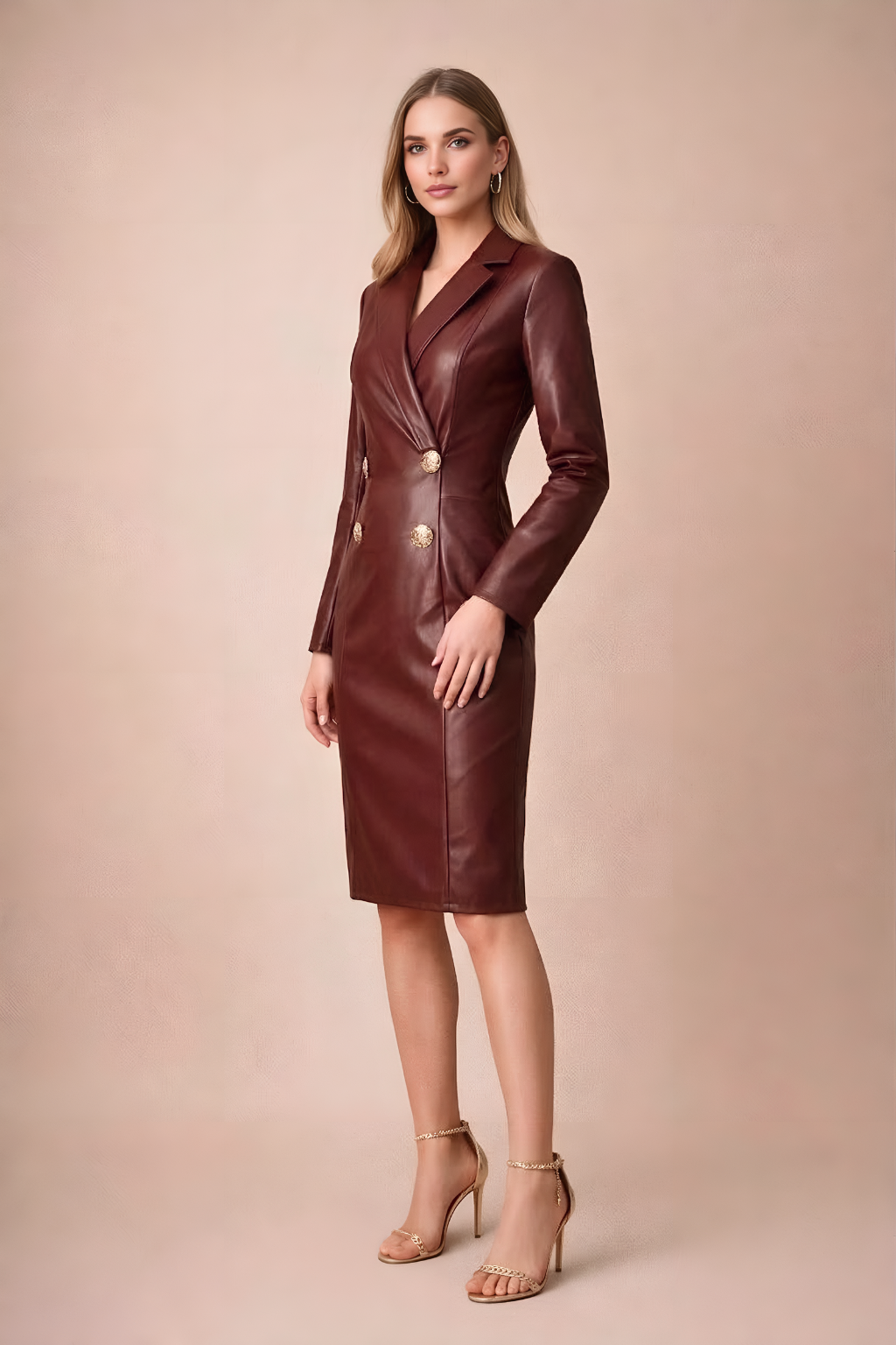 Damen Midi Kleid im Blazer-Stil mit langen Ärmeln und Doppelknopfleiste-Midi Dress-Alpenkind