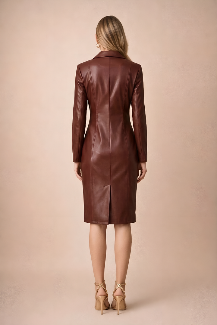 Damen Midi Kleid im Blazer-Stil mit langen Ärmeln und Doppelknopfleiste-Midi Dress-Alpenkind