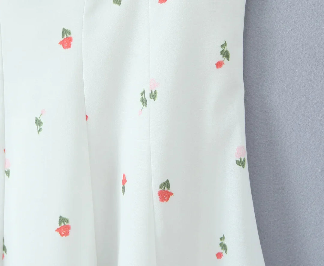 Damen Midi Kleid mit Herzausschnitt Bindeträgern und Blumenmuster
