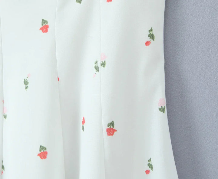 Damen Midi Kleid mit Herzausschnitt Bindeträgern und Blumenmuster