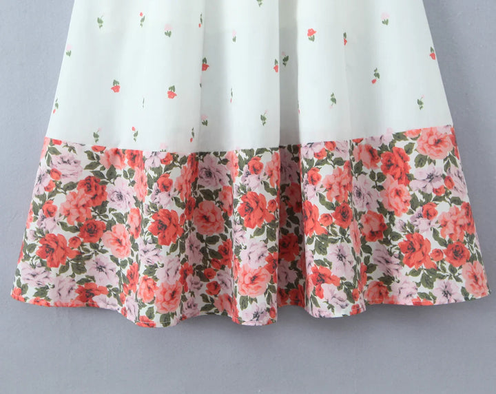 Damen Midi Kleid mit Herzausschnitt Bindeträgern und Blumenmuster