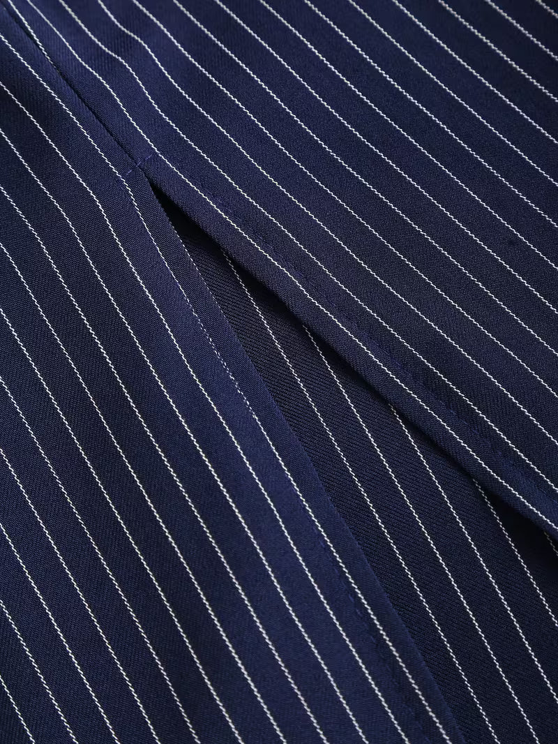 Damen Midi Kleid mit kurzen Ärmeln, Kragen, V-Ausschnitt und Gürtel-Midi Dress-Alpenkind