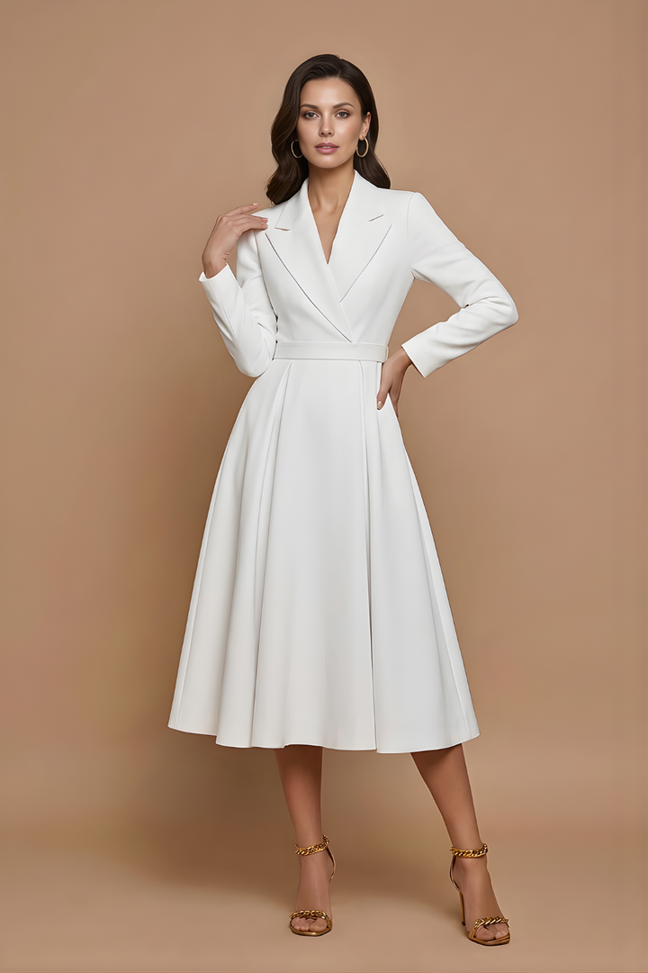 Damen Midi Kleid mit langen Ärmeln, Wickeloptik und Gürtel-Midi Dress-Alpenkind