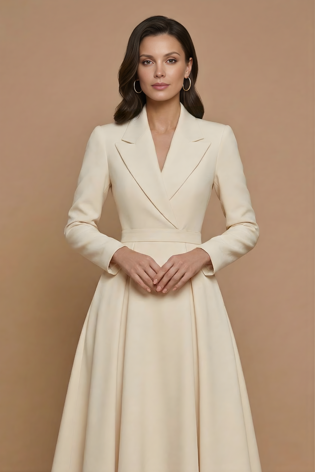 Damen Midi Kleid mit langen Ärmeln, Wickeloptik und Gürtel-Midi Dress-Alpenkind