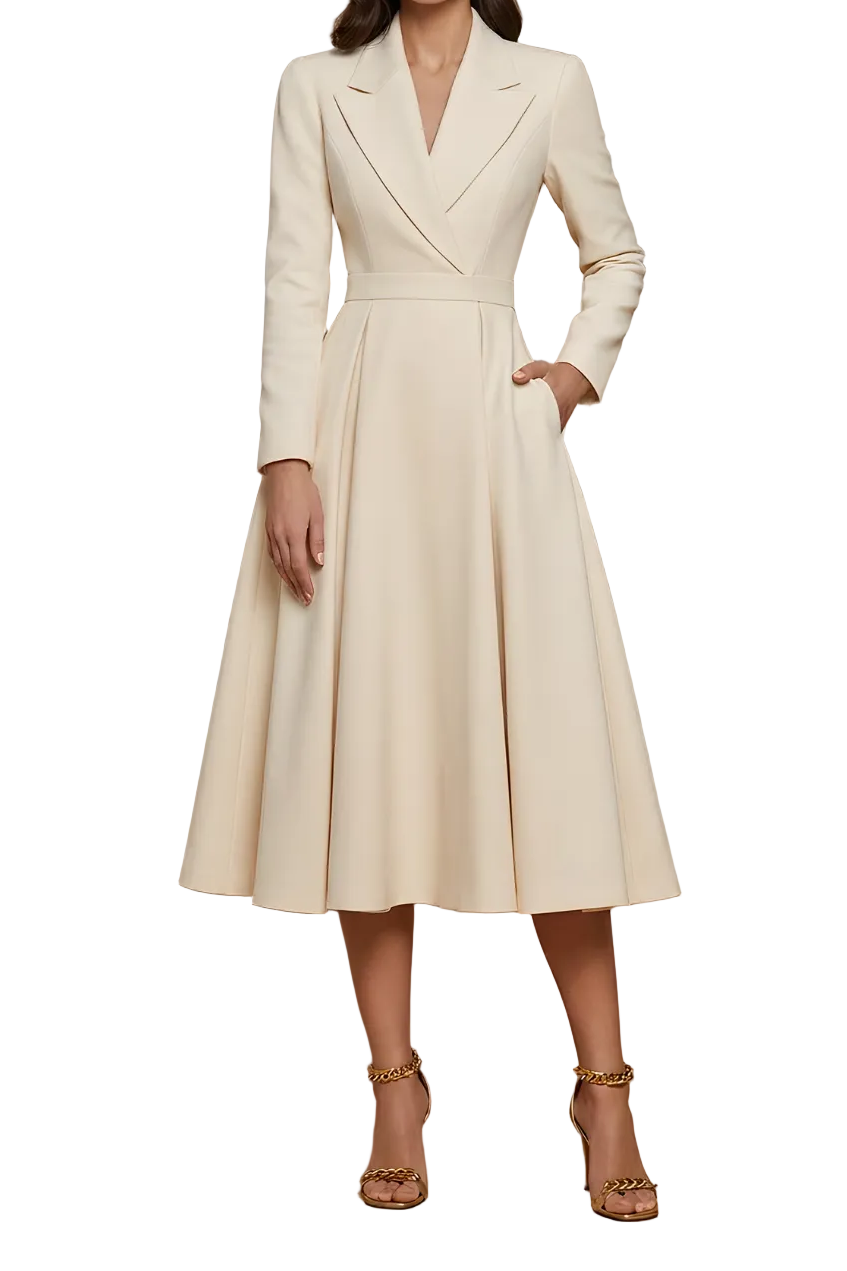 Damen Midi Kleid mit langen Ärmeln, Wickeloptik und Gürtel-Midi Dress-Alpenkind