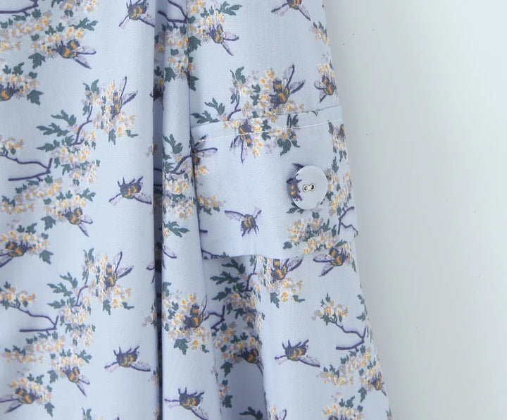 Damen Midi Kleid mit Neckholder Trägern Schleifenbindung A Linien Rock und Blumenmuster